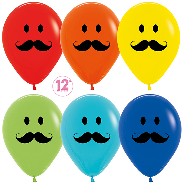 Шар 30 см Смайл с усами Ассорти Пастель