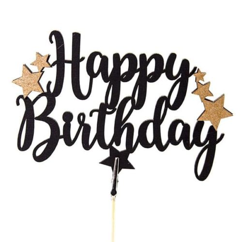 Топпер в торт Happy Birthday Звезды Черный Золото