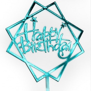 Топпер в торт Happy Birthday Голубой 1 штука