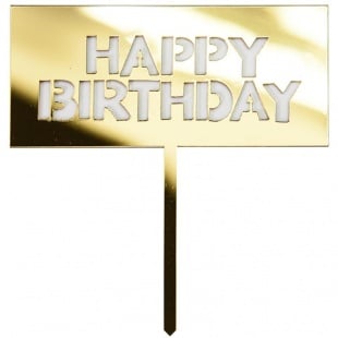 Топпер в торт Happy Birthday Золото 1 штука 11 х 5 см