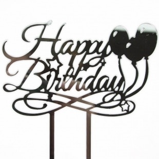 Топпер в торт Happy Birthday Серебро 1 штука 15 х 10 см