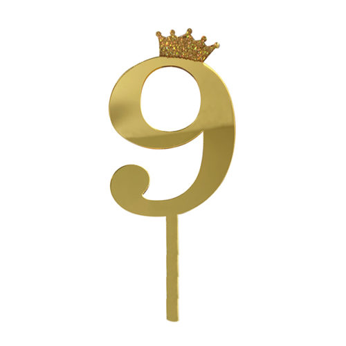 Топпер цифра 9 Корона Золото GOLD 18 см