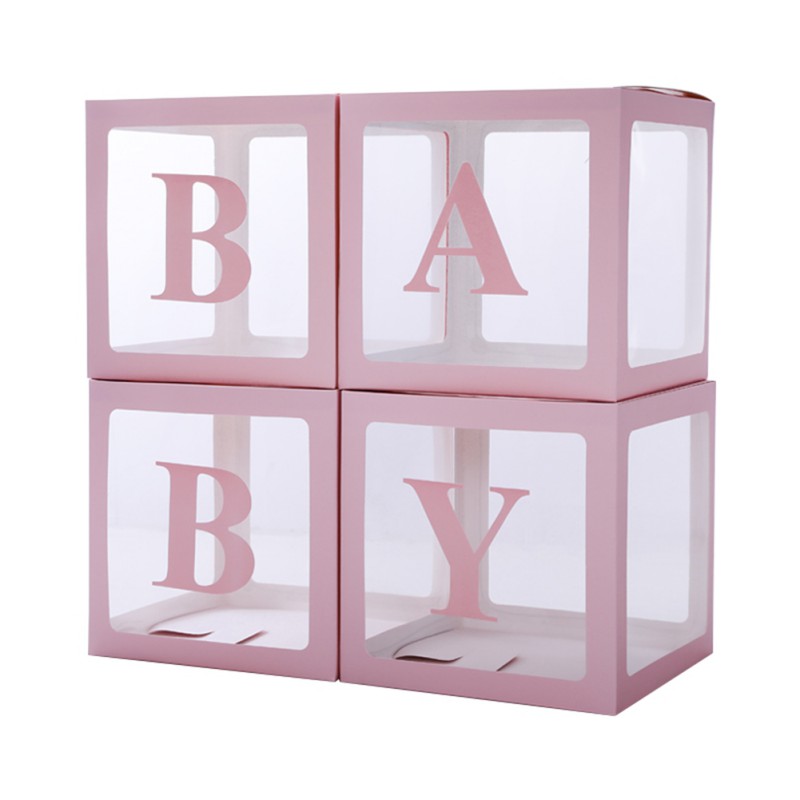 Набор коробок для воздушных шаров Baby Розовые грани Прозрачный 30х30х30 см 4 штуки