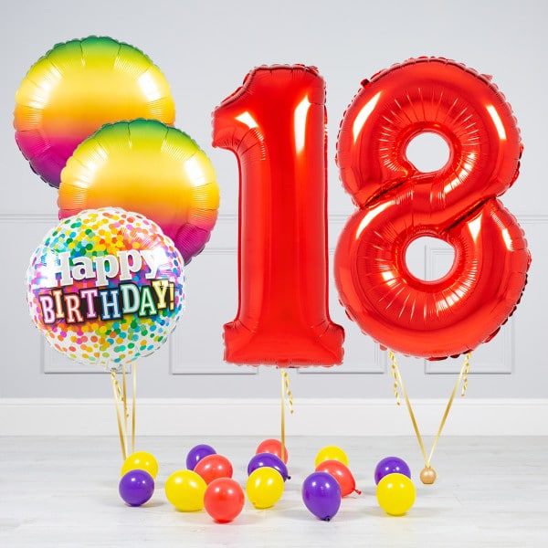 Комплект шаров Красный и Круги Радуга на 18 лет