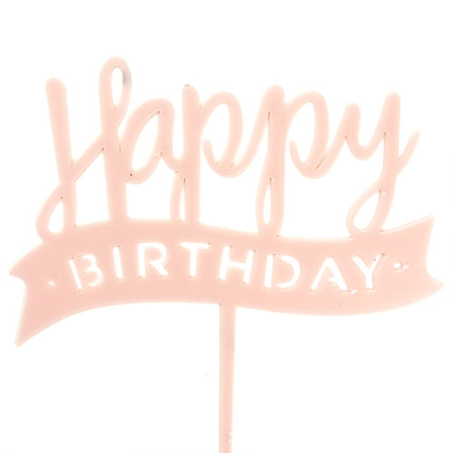 Топпер Happy Birthday лента Розовый 12 х 15 см