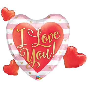 Шар 94 см Фигура ILY Сердце полосы розовые