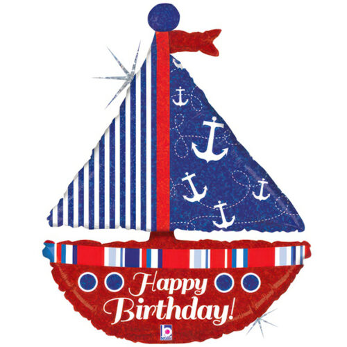 Шар 74 см Фигура HAPPY BIRTHDAY Парусник блеск