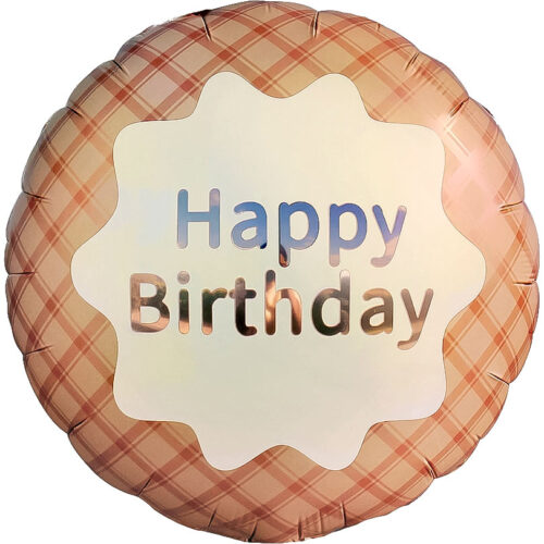Шар 46 см Круг Happy Birthday стильная клетка Кофейный Сатин