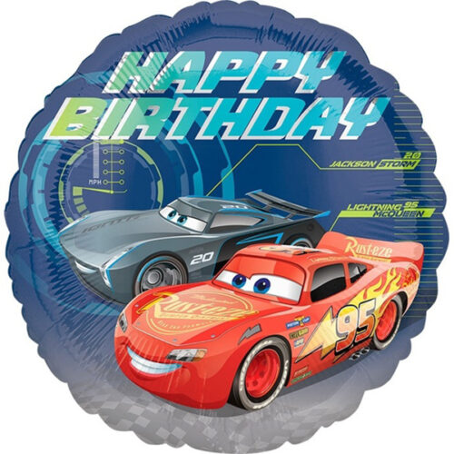 Шар 46 см Круг Гоночные машинки Happy Birthday