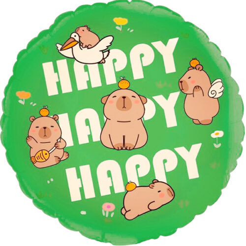 Шар 46 см Круг Капибары Happy Birthday