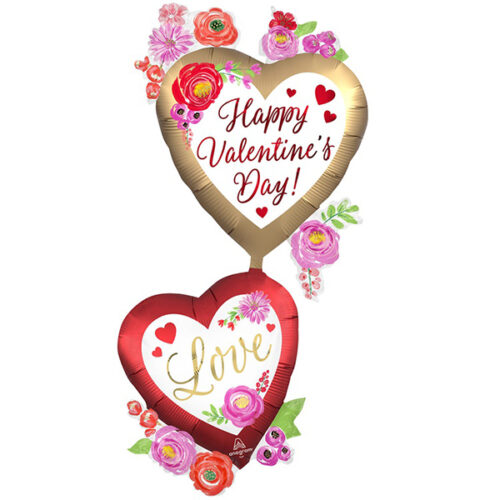 Шар 132 см Фигура HVD Сердца Цветы сатин