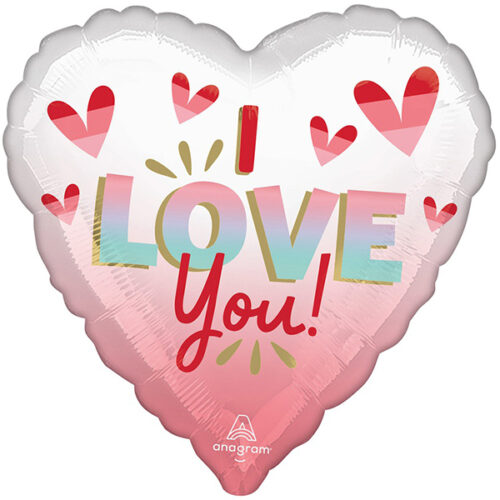 Шар 46 см Сердце ILY Сердце Омбре бело - розовое