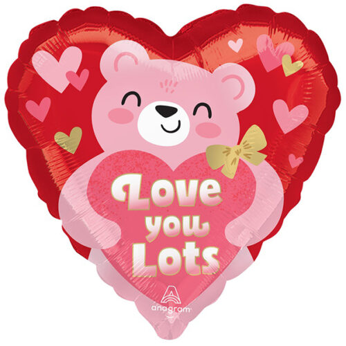 Шар 46 см Сердце LOVE YOU Мишка с сердцем розовый