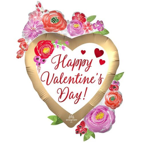 Шар 86 см Фигура HVD Сердца Цветы сатин