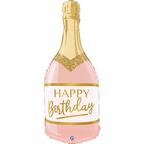 Шар 81 см Фигура Бутылка Шампанское Happy Birthday Розовый Сатин