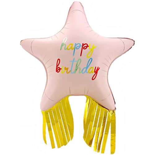 Шар 97 см Звезда Happy Birthday Золотой каскад Розовый