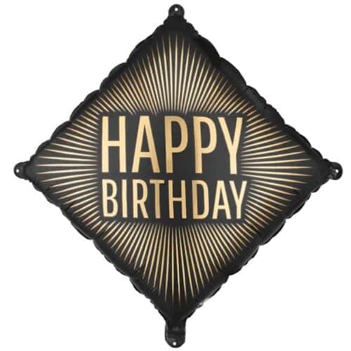 Шар 46 см Фигура РОМБ HAPPY BIRTHDAY Черный Золото