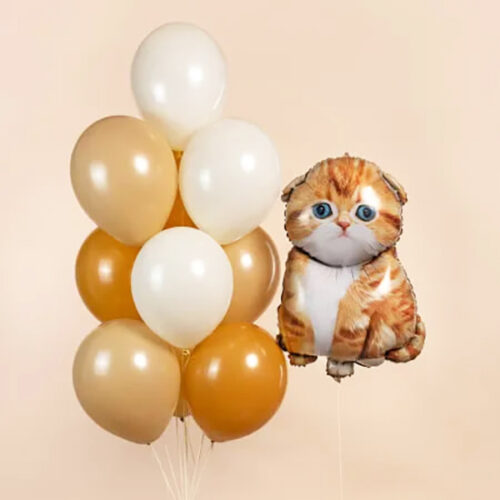 Комплект из шаров фонтан и фигура Рыжий котенок Крем Беж Карамель