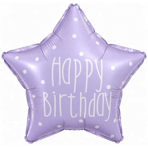 Шар 46 см Звезда Happy Birthday белый горошек Сиреневый